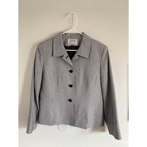 Kasper ASL Petite Womens Black White Houndstooth Blazer Jacket Size 12P 3 Button
